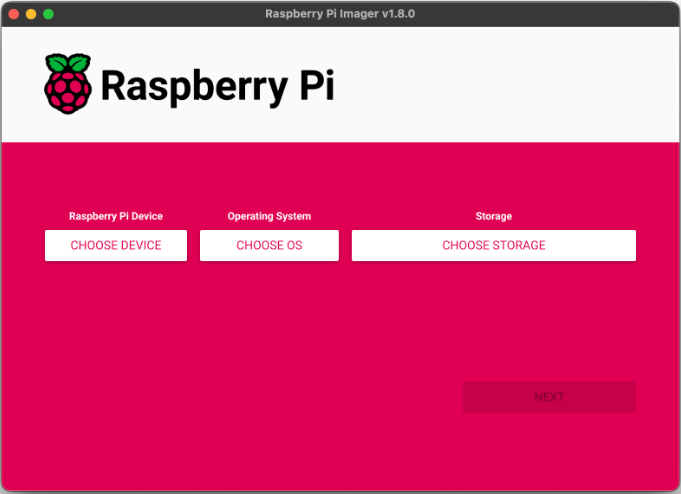 Raspberry Pi Imager main window.